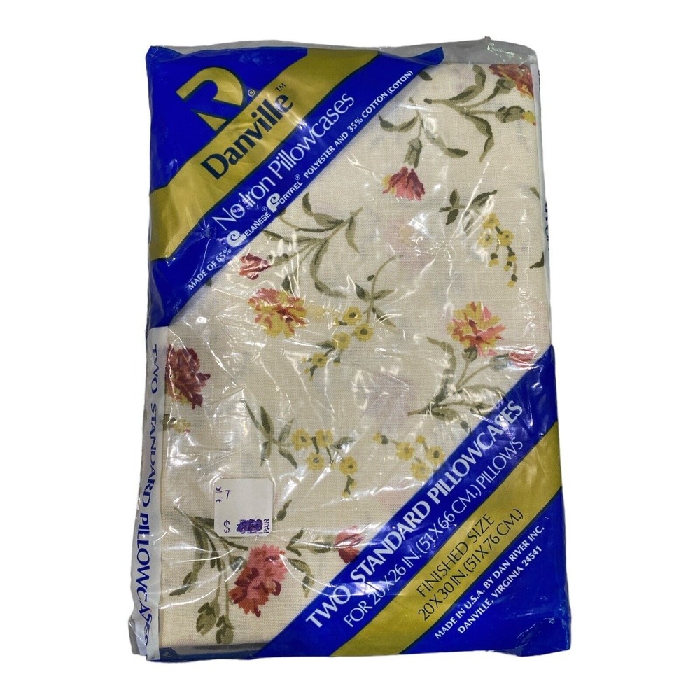 Vintage Danville No Iron Pillowcases Floral Pattern Two Standard 20 X 26 Pillows